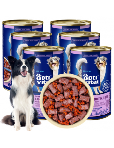 Zestaw puszek dla psa z jagnięciną, wątróbką i marchewką sosie OptiVital 6x1250g 5907467782638