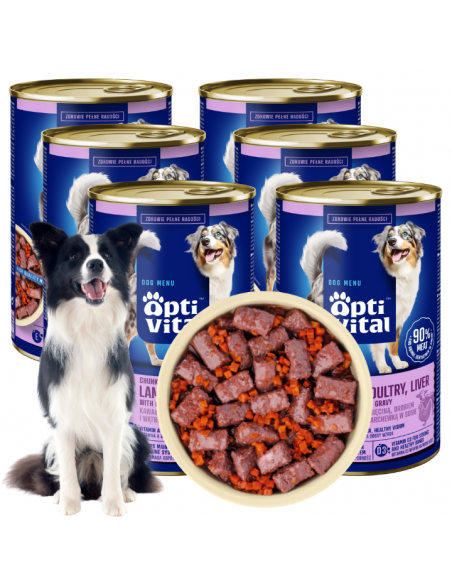 Zestaw puszek dla psa z jagnięciną, wątróbką i marchewką sosie OptiVital 6x1250g 5907467782638