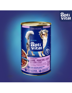 Zestaw puszek dla psa z jagnięciną, wątróbką i marchewką sosie OptiVital 6x1250g 5907467782638 2
