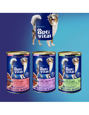 Zestaw puszek dla psa z jagnięciną, wątróbką i marchewką sosie OptiVital 6x1250g 5907467782638 15