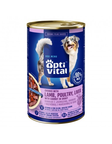 Zestaw puszek dla psa z jagnięciną, wątróbką i marchewką sosie OptiVital 6x1250g 5907467782638 16