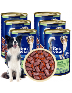 Zestaw puszek dla psa z cielęciną, sercami, wątróbką i marchewką w sosie OptiVital 6x1250g 5907467782645