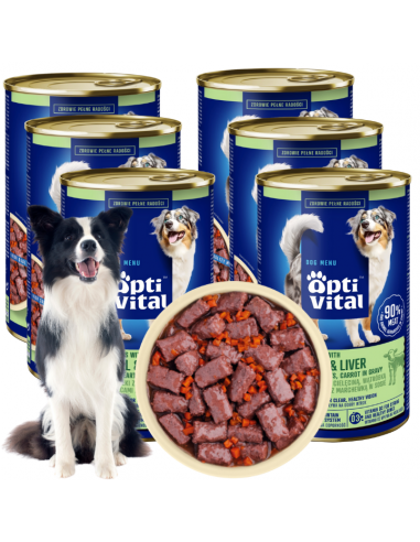 Zestaw puszek dla psa z cielęciną, sercami, wątróbką i marchewką w sosie OptiVital 6x1250g 5907467782645