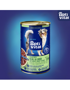 Zestaw puszek dla psa z cielęciną, sercami, wątróbką i marchewką w sosie OptiVital 6x1250g 5907467782645 2