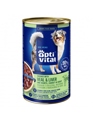 Zestaw puszek dla psa z cielęciną, sercami, wątróbką i marchewką w sosie OptiVital 6x1250g 5907467782645 16