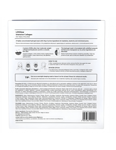 Hydrożelowa maseczka na twarz i dekolt w płachcie LiftGlow Intensive Collagen 4 szt. 5907346090007 4