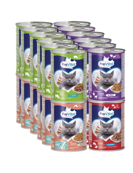 Duży zestaw mokrej karmy dla kota PreVital, 24 puszki mix smaków 5999566111815