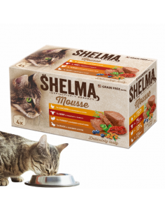 Mokra karma bezzbożowa dla dorosłych kotów z kurczakiem, wołowiną, indykiem i kaczką Shelma 4x85 g 8595606410633