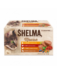 Mokra karma bezzbożowa dla dorosłych kotów z kurczakiem, wołowiną, indykiem i kaczką Shelma 4x85 g 8595606410633 2