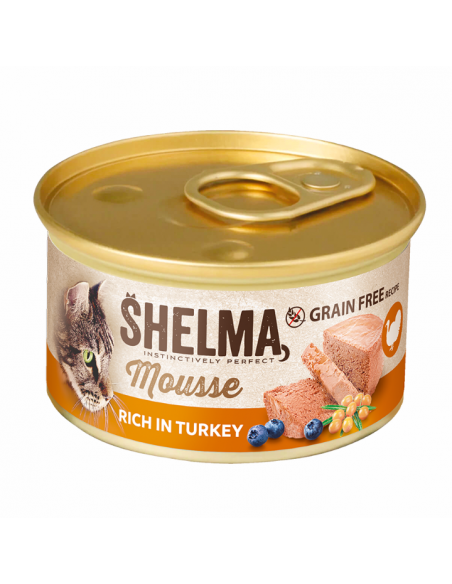 Mokra karma bezzbożowa dla dorosłych kotów z kurczakiem, wołowiną, indykiem i kaczką Shelma 4x85 g 8595606410633 3
