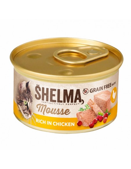 Mokra karma bezzbożowa dla dorosłych kotów z kurczakiem, wołowiną, indykiem i kaczką Shelma 4x85 g 8595606410633 6