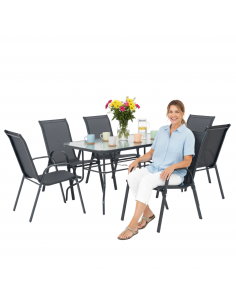 Zestaw mebli ogrodowych dla 6 osób: stół obiadowy szklany + 6x krzesło 5905842532496