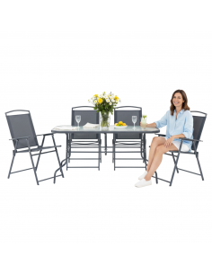 Komplet mebli do ogrodu dla 4 osób: stół obiadowy szklany + 4x krzesło składane 5905842532533