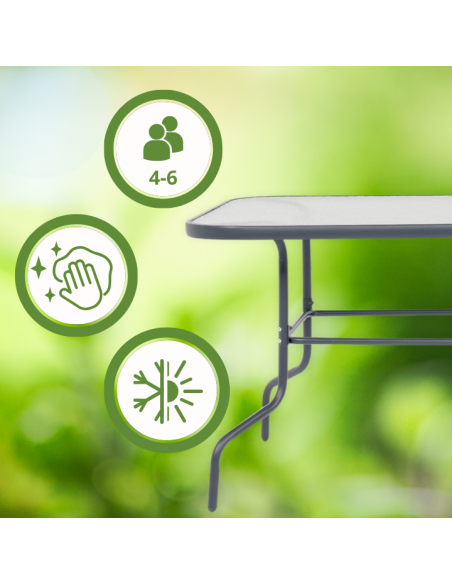 Komplet mebli do ogrodu dla 4 osób: stół obiadowy szklany + 4x krzesło składane 5905842532533 5