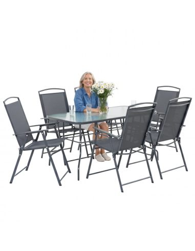 Stylowy zestaw mebli ogrodowych dla 6 osób: stół obiadowy + 6x składane krzesło Meven 5905842532533