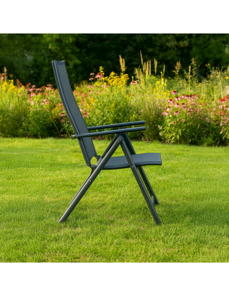 Wygodny zestaw mebli ogrodowych dla 4 osób: stół szklany + 4x fotel regulowany 5905842532526 11