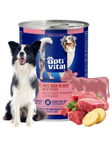 Pasztet dla dorosłych psów z wieprzowiną, bogaty w wołowinę z ziemniakami OptiVital 400 g 5906764003446