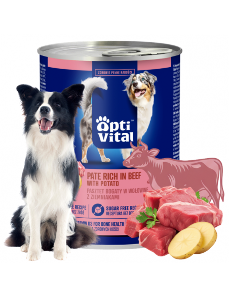 Pasztet dla dorosłych psów z wieprzowiną, bogaty w wołowinę z ziemniakami OptiVital 400 g 5906764003446