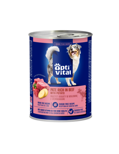Pasztet dla dorosłych psów z wieprzowiną, bogaty w wołowinę z ziemniakami OptiVital 400 g 5906764003446 2