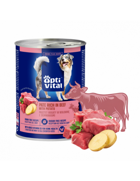 Pasztet dla dorosłych psów z wieprzowiną, bogaty w wołowinę z ziemniakami OptiVital 400 g 5906764003446 13