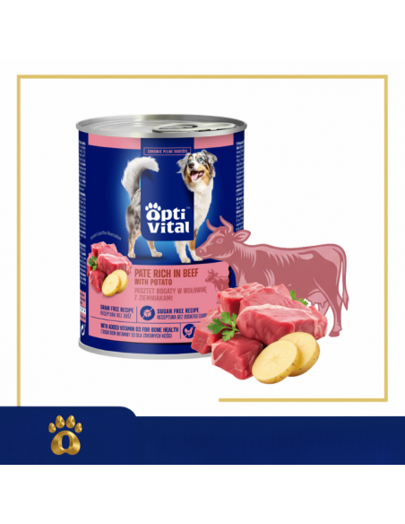 Pasztet dla dorosłych psów z wieprzowiną, bogaty w wołowinę z ziemniakami OptiVital 400 g 5906764003446 14