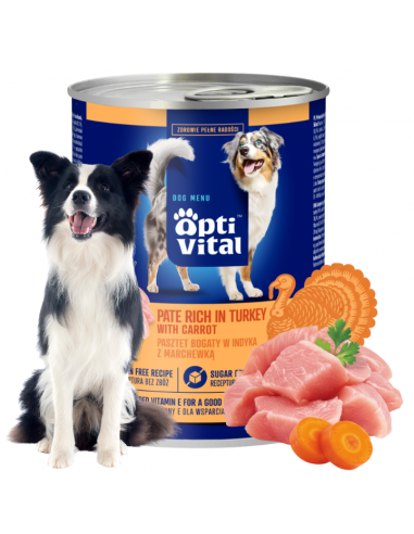 Pasztet dla dorosłych psów z kurczakiem, bogaty w indyka z marchewką OptiVital 400 g 5906764003453