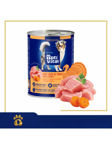 Pasztet dla dorosłych psów z kurczakiem, bogaty w indyka z marchewką OptiVital 400 g 5906764003453 13