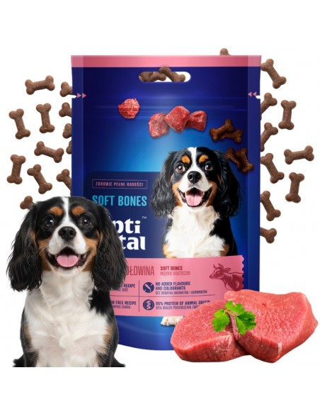 Miękkie kosteczki z wołowiną, przysmak dla psa OptiVital 90 g 5907467782812