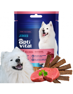 Mięsne filety bogate w wołowinę, bezzbożowa przekąska dla psa OptiVital 80 g 5906764003033