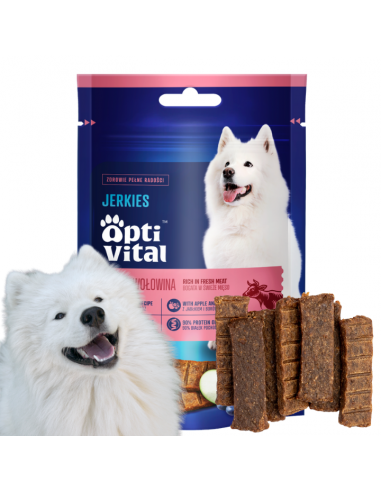 Mięsne filety bogate w wołowinę, bezzbożowa przekąska dla psa OptiVital 80 g 5906764003033 16