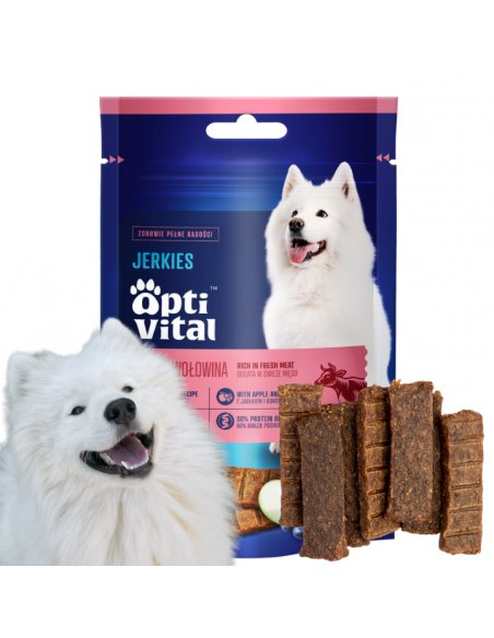 Mięsne filety bogate w wołowinę, bezzbożowa przekąska dla psa OptiVital 80 g 5906764003033 16