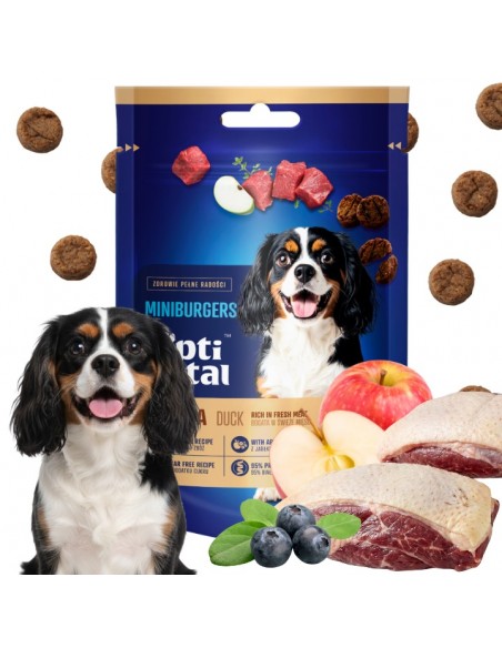 Mięsne miniburgerki z kaczką, jabłkiem i tymiankiem, smaczki dla psa OptiVital 60 g 5907467782799