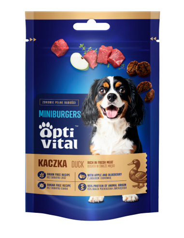 Mięsne miniburgerki z kaczką, jabłkiem i tymiankiem, smaczki dla psa OptiVital 60 g 5907467782799 7