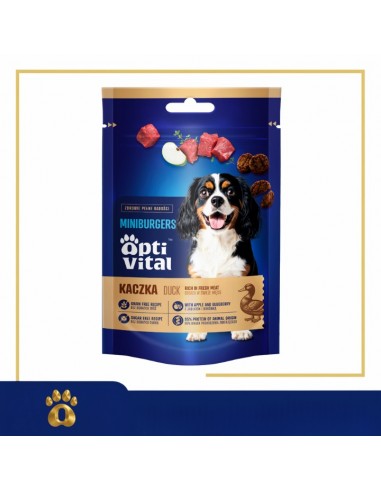 Mięsne miniburgerki z kaczką, jabłkiem i tymiankiem, smaczki dla psa OptiVital 60 g 5907467782799 9