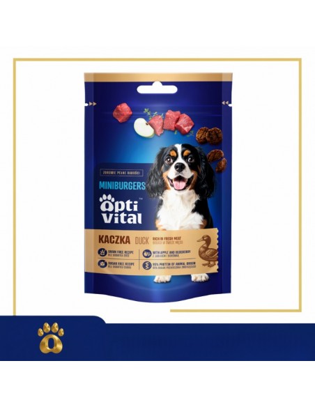 Mięsne miniburgerki z kaczką, jabłkiem i tymiankiem, smaczki dla psa OptiVital 60 g 5907467782799 9