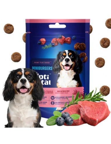 Mięsne miniburgerki z wołowiną, borówką i rozmarynem, przysmaki dla psa OptiVital 60 g 5907467782805