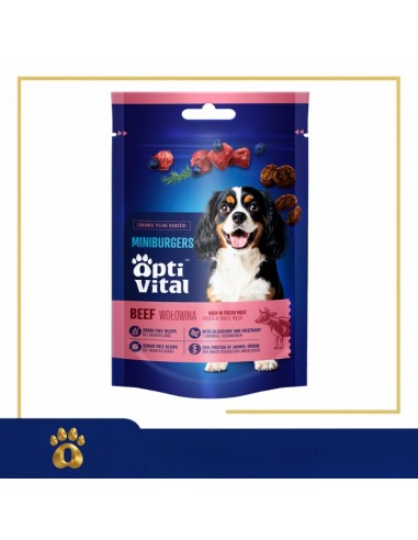 Mięsne miniburgerki z wołowiną, borówką i rozmarynem, przysmaki dla psa OptiVital 60 g 5907467782805 9