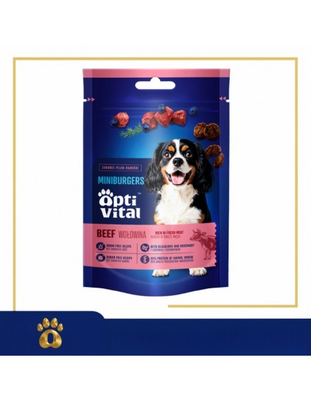 Mięsne miniburgerki z wołowiną, borówką i rozmarynem, przysmaki dla psa OptiVital 60 g 5907467782805 9