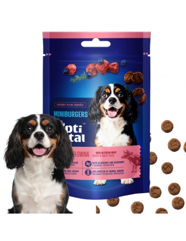 Mięsne miniburgerki z wołowiną, borówką i rozmarynem, przysmaki dla psa OptiVital 60 g 5907467782805 10