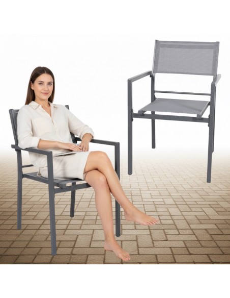 Aluminiowe krzesło do ogrodu grafitowe Grenada Meven 2 szt. 