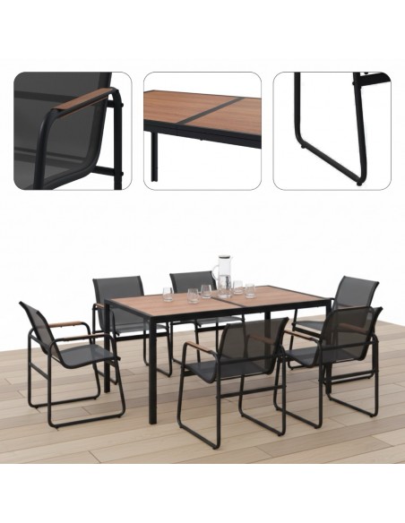 Zestaw grafitowych mebli do ogrodu: stół obiadowy + 6x krzesło Murcja Meven 