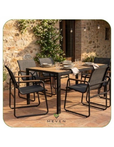 Zestaw grafitowych mebli do ogrodu: stół obiadowy + 6x krzesło Murcja Meven  3