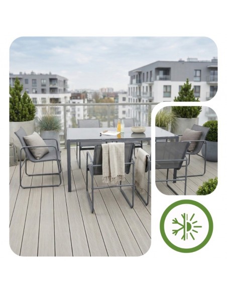 Zestaw grafitowych mebli ogrodowych: stół obiadowy + 6 krzeseł Lorca Meven  3