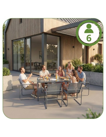 Zestaw grafitowych mebli ogrodowych: stół obiadowy + 6 krzeseł Lorca Meven  5