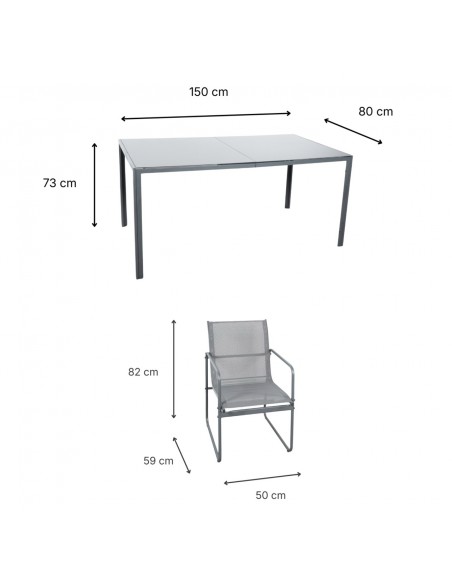 Zestaw grafitowych mebli ogrodowych: stół obiadowy + 6 krzeseł Lorca Meven  7