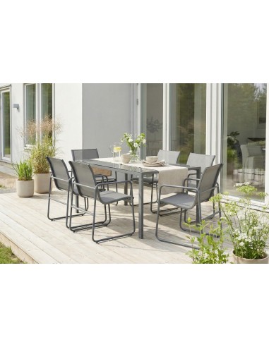 Zestaw grafitowych mebli ogrodowych: stół obiadowy + 6 krzeseł Lorca Meven  11