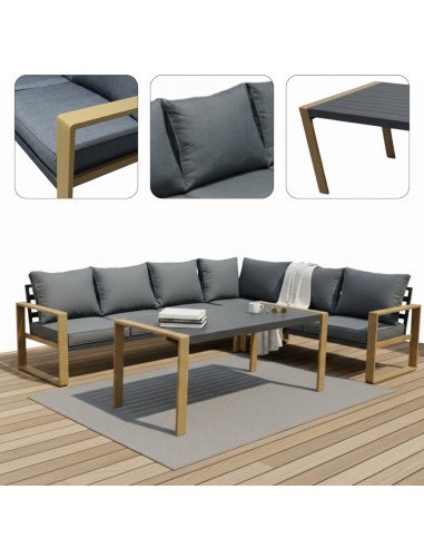 Elegancki zestaw mebli ogrodowych: narożnik + stół Marsylia Meven 