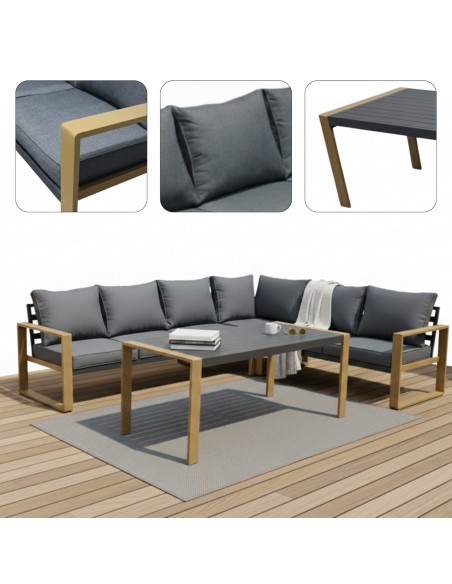 Elegancki zestaw mebli ogrodowych: narożnik + stół Marsylia Meven 