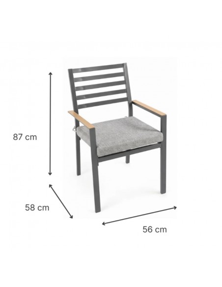 Grafitowe krzesło ogrodowe z poduszkami Valencia Meven 2 szt.  11