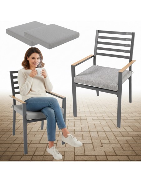 Grafitowe krzesło ogrodowe z poduszkami Valencia Meven 2 szt. 